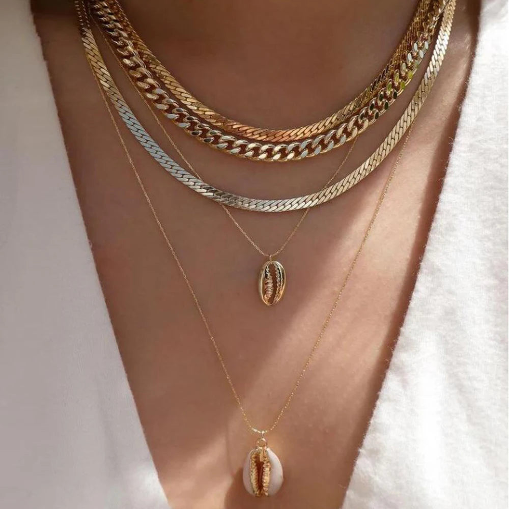Gold Multi-Layer Pendant Necklace Set for Women