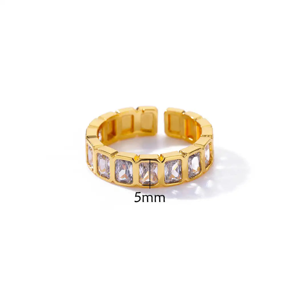 Gold Plated Square Zircon Ring – Adjustable Stainless Steel