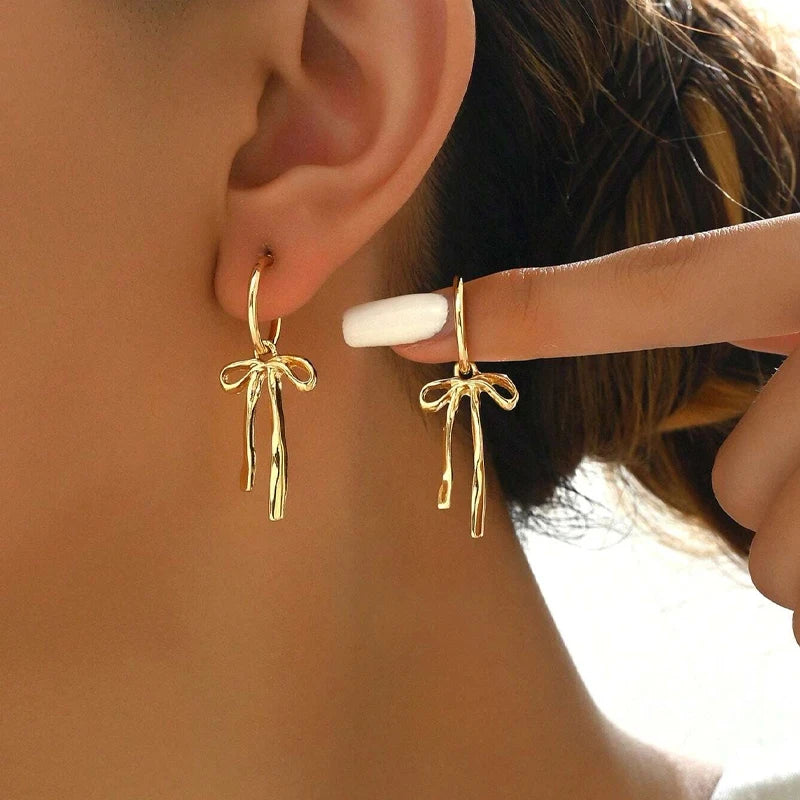 Golden Ribbon Bow Earrings