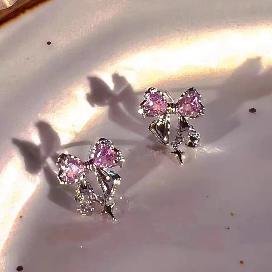 Crystal Bow Charm Earrings