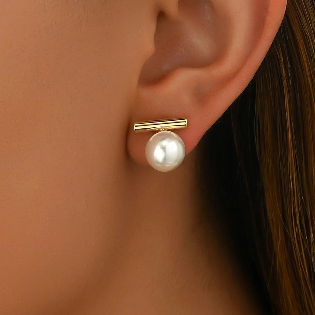 Modern Pearl Bar Earrings