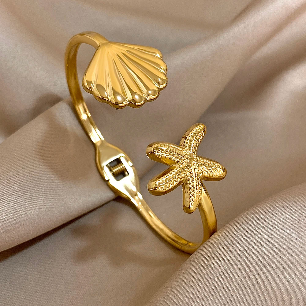 Golden Bloom Double Flower Cuff Bracelets