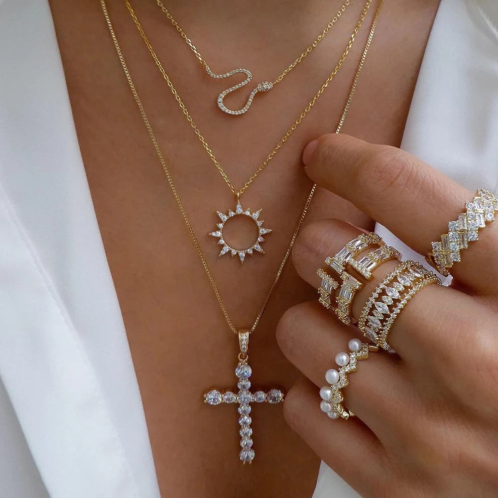 Gold Multi-Layer Pendant Necklace Set for Women