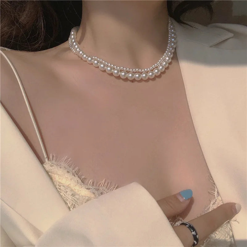 Gold Pearl Choker Necklace for Women – Kpop Inspired Beads Collar