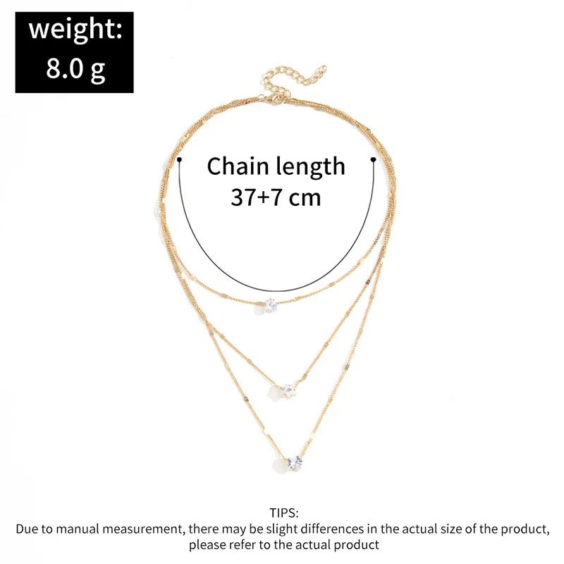 Gold Multilayer Zircon Pendant Necklace