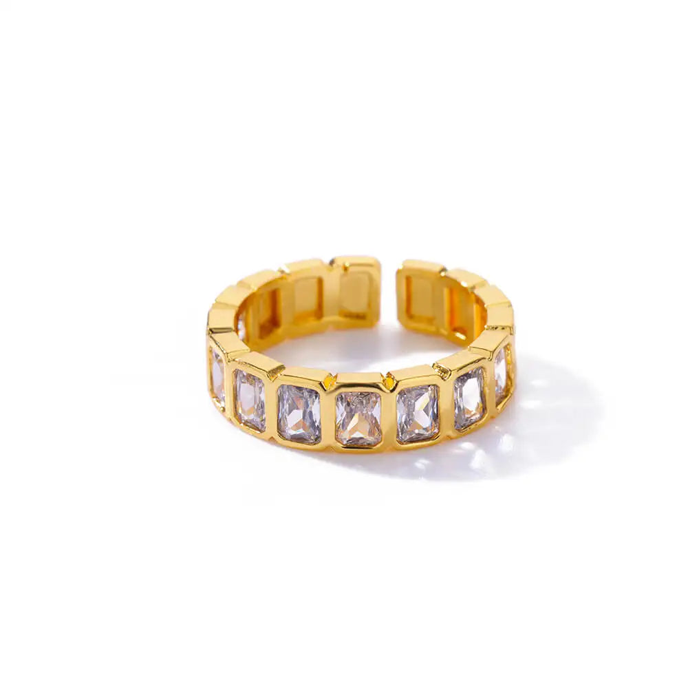 Gold Plated Square Zircon Ring – Adjustable Stainless Steel