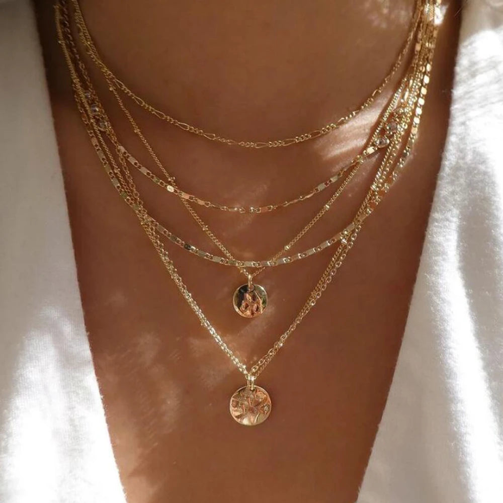 Gold Multi-Layer Pendant Necklace Set for Women