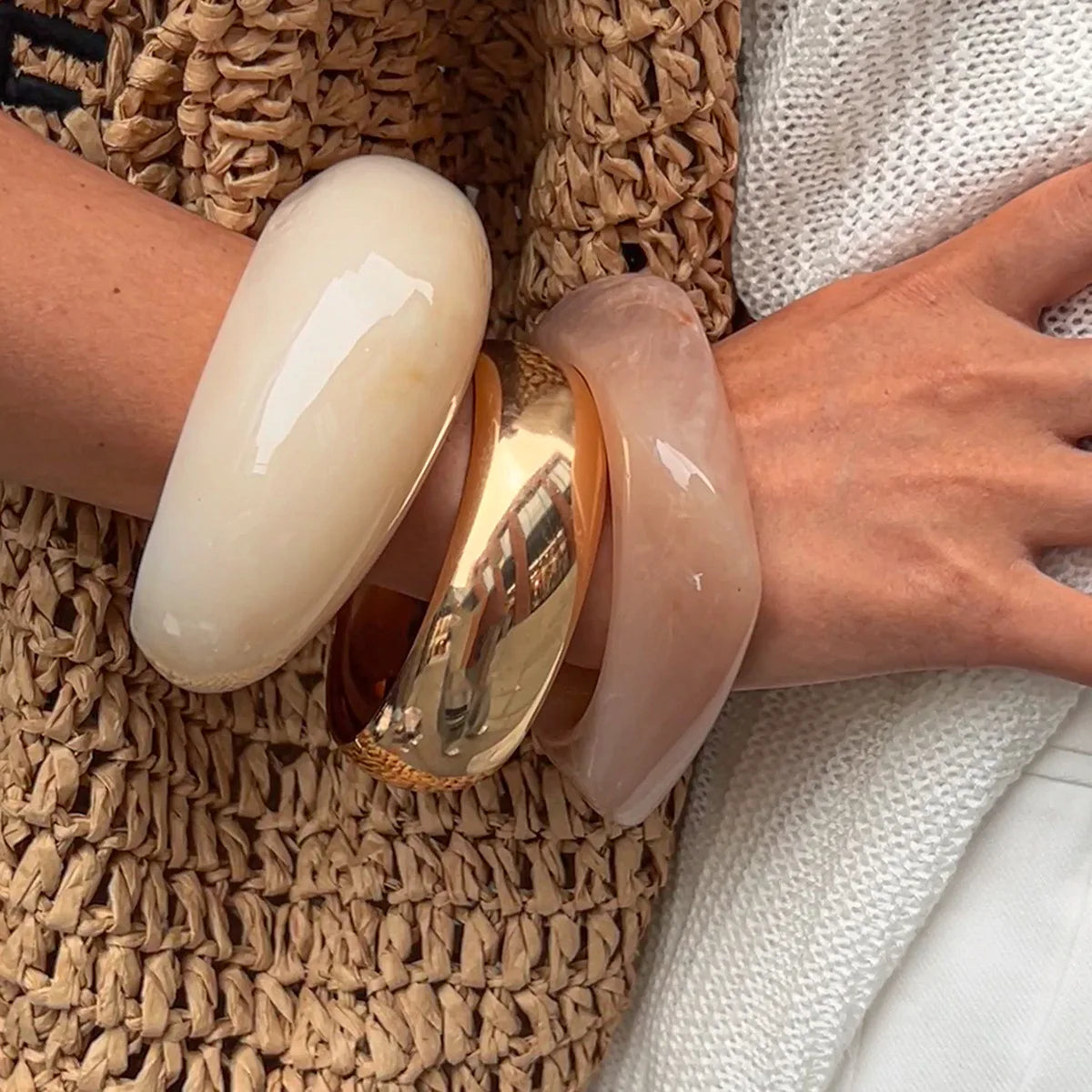 Luna Bold Resin & Gold Bangle Set Bracelets