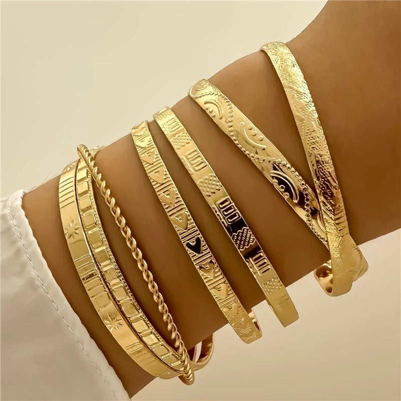 Golden Era Charm Bangle Set – 7 Pieces Bracelets