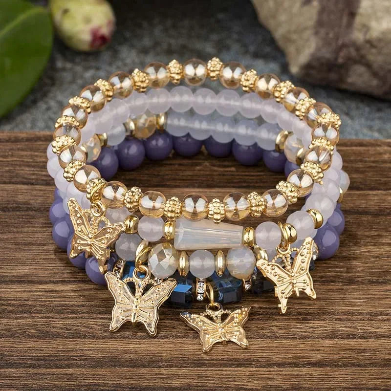 Boho Bloom Butterfly Bracelet Set – 4 Pieces