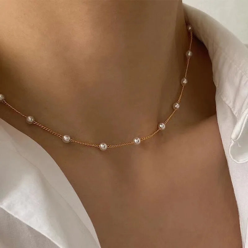 3pcs Pearl & Heart Pendant Layered Necklace Set