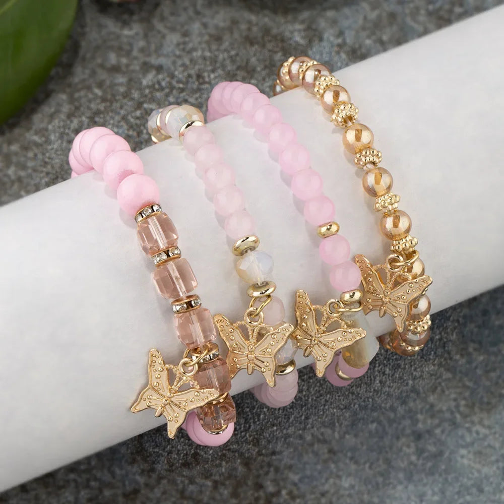 Boho Bloom Butterfly Bracelet Set – 4 Pieces