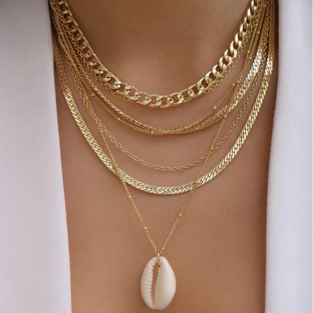Gold Multi-Layer Pendant Necklace Set for Women