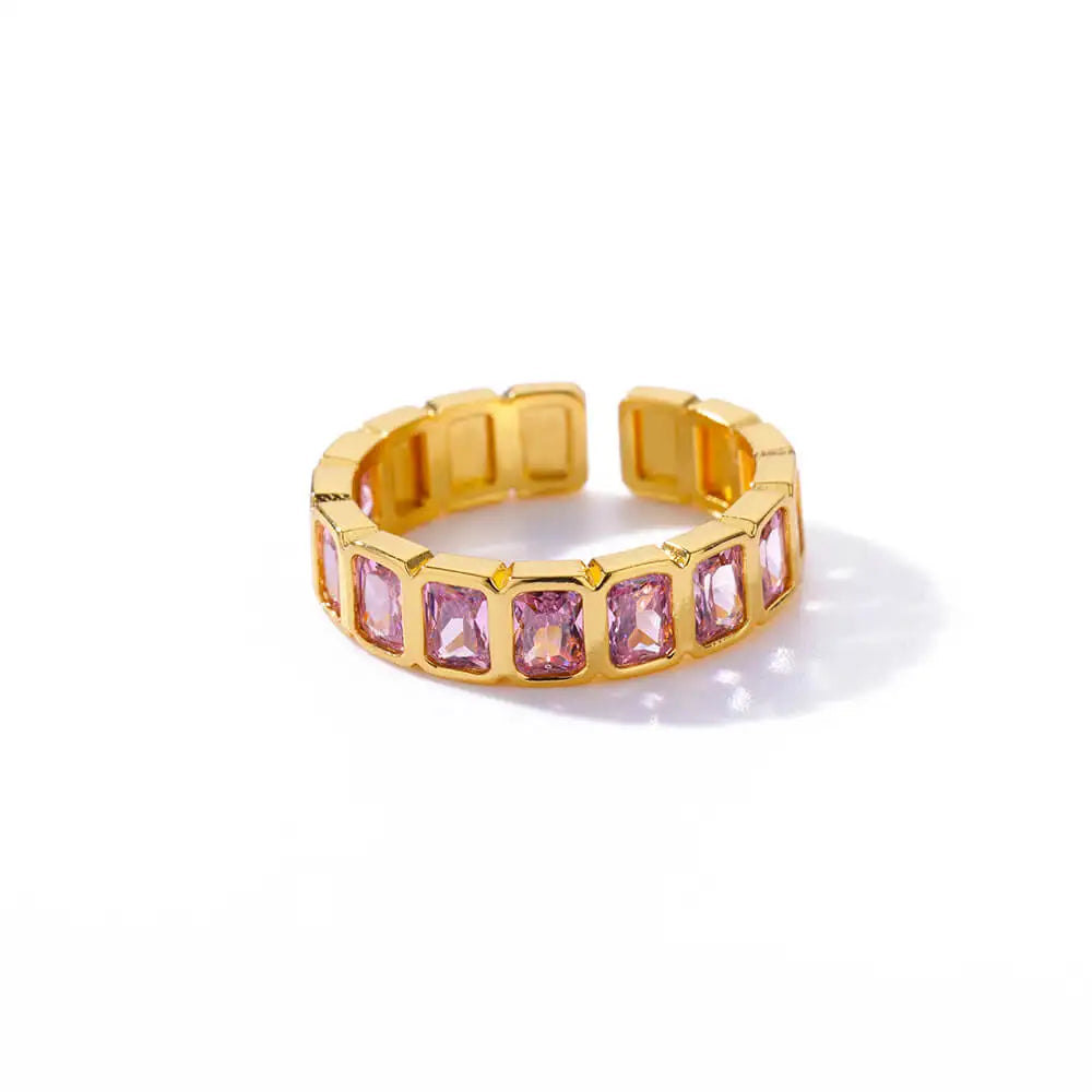 Gold Plated Square Zircon Ring – Adjustable Stainless Steel