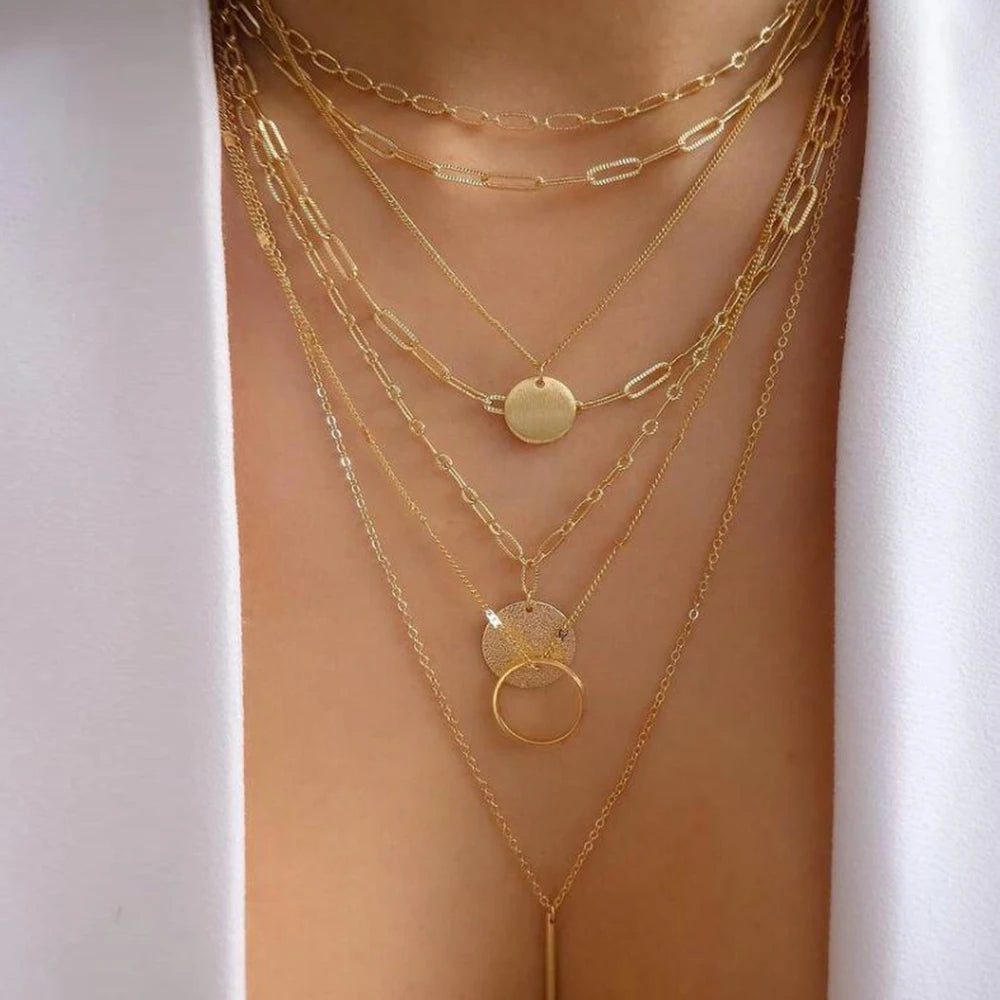 Gold Multi-Layer Pendant Necklace Set for Women