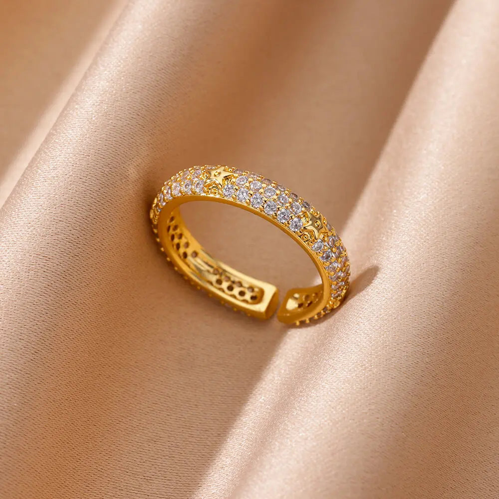 Gold Heart Zircon Rings – Adjustable Stainless Steel