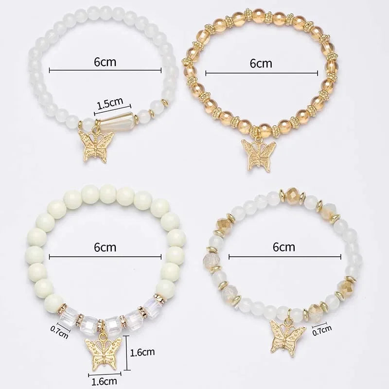 Boho Bloom Butterfly Bracelet Set – 4 Pieces