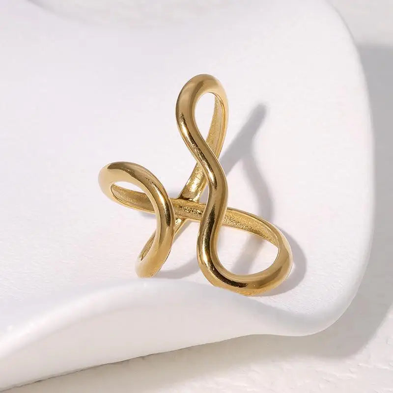Minimalist Gold Wave Ring – 18K PVD Plated Stainless Steel Adjustable Waterproof Jewellery