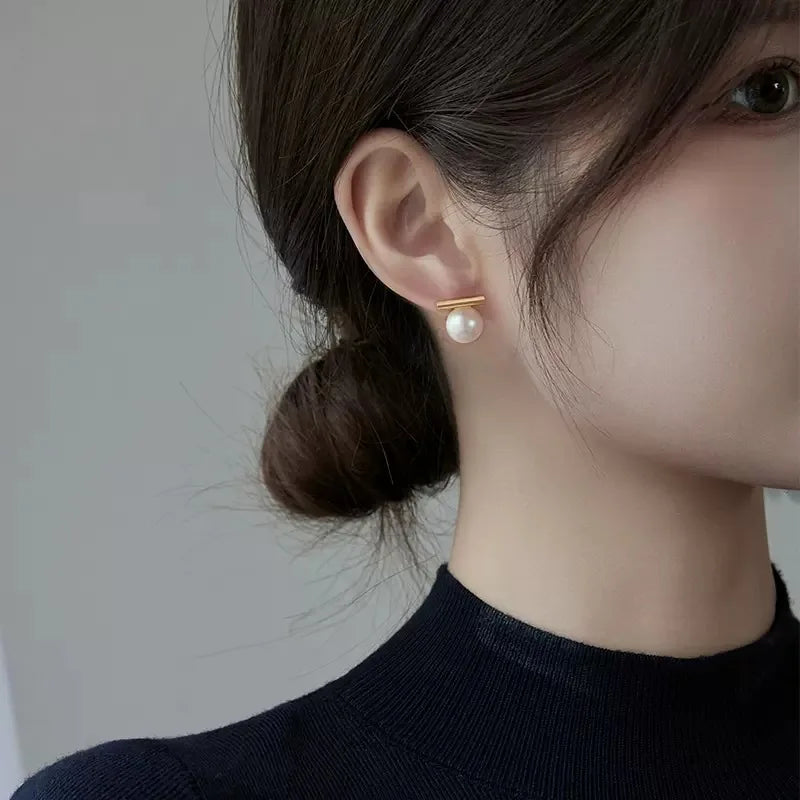 Modern Pearl Bar Earrings