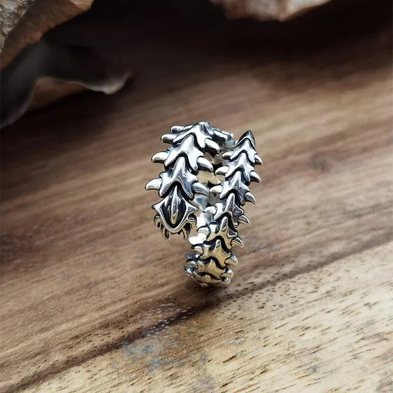 Vintage Gothic Spine Ring – Adjustable Antique Silver Keel Design Punk Hip Hop