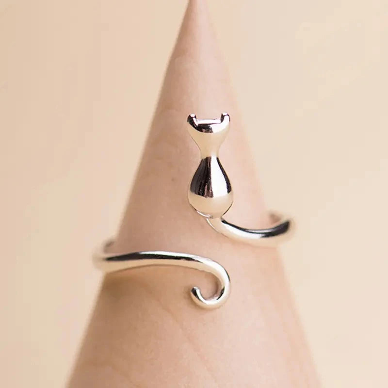 Silver Cat Ring – Adjustable Cute Animal Jewellery