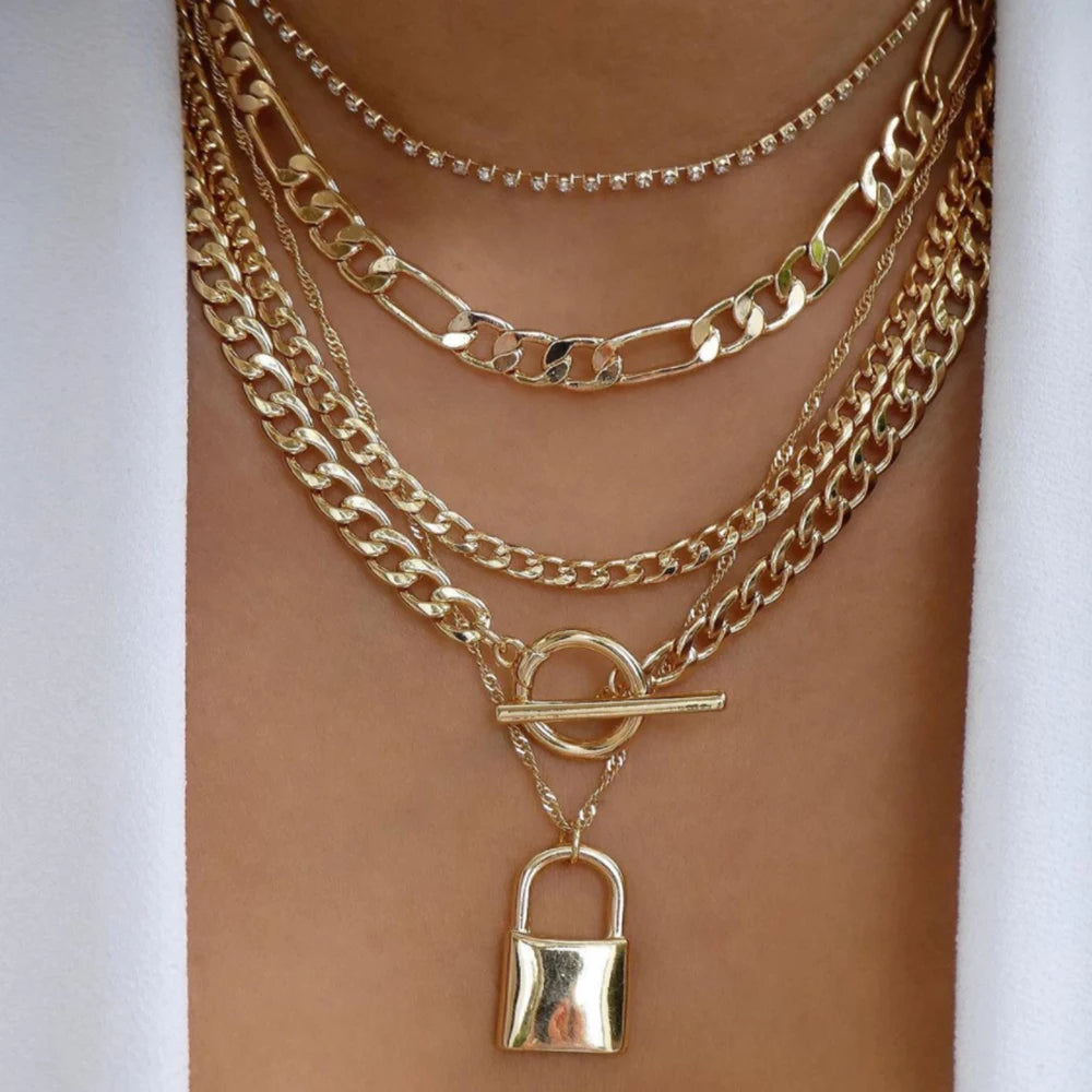 Gold Multi-Layer Pendant Necklace Set for Women