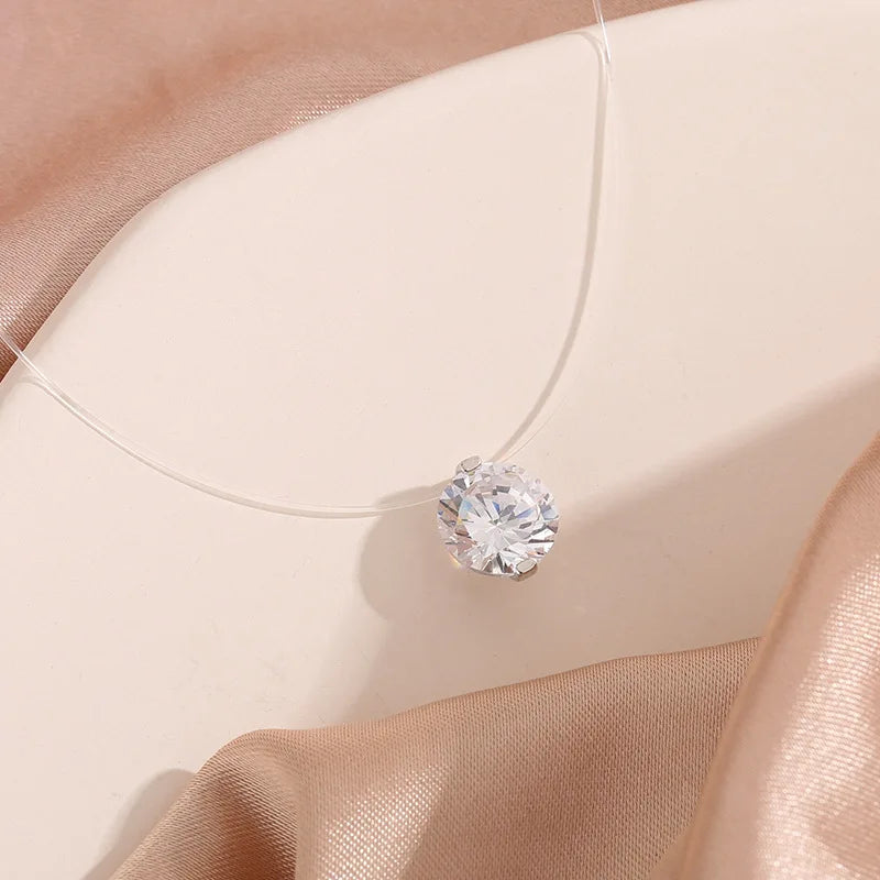 Luxury Crystal Ball Pendant Fishline Necklace