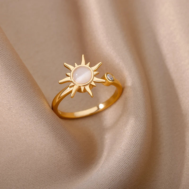 Anti-Stress Sun Spinner Ring – Stainless Steel Fidget Anxiety Ring, Adjustable Jewellery
