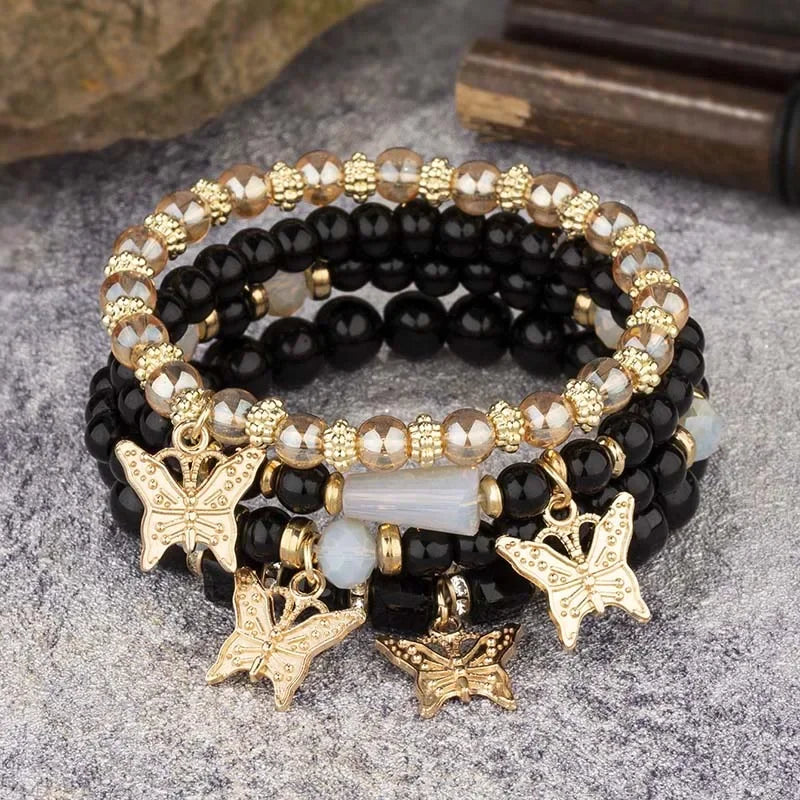 Boho Bloom Butterfly Bracelet Set – 4 Pieces