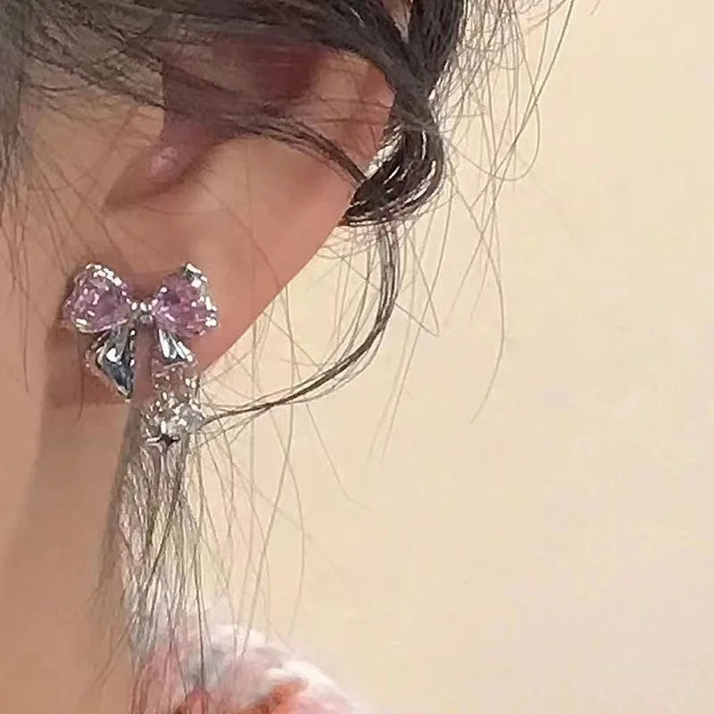 Crystal Bow Charm Earrings
