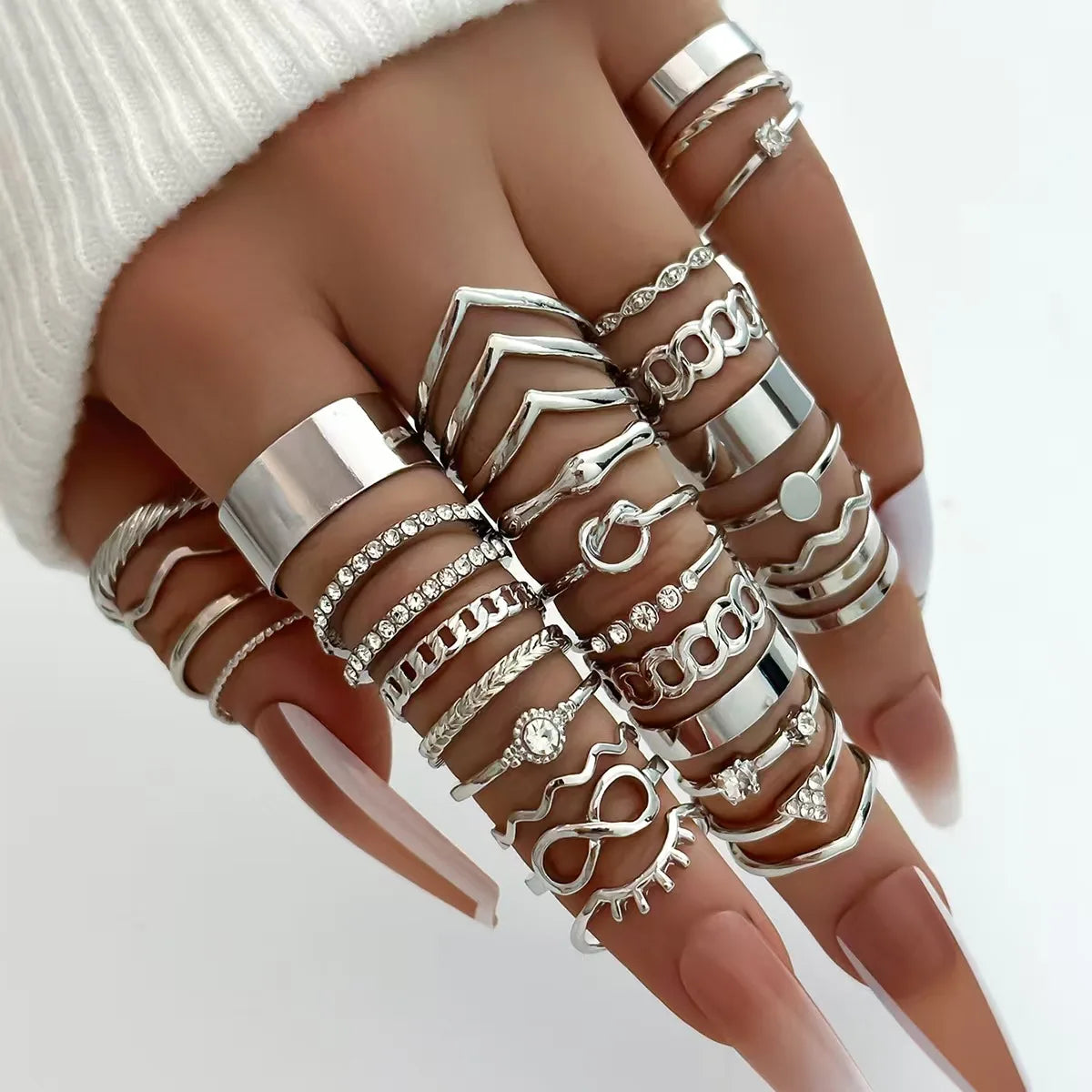 30pcs Gold Stacking Rings Set – Trendy Infinity, Chain & Rhinestone Rings