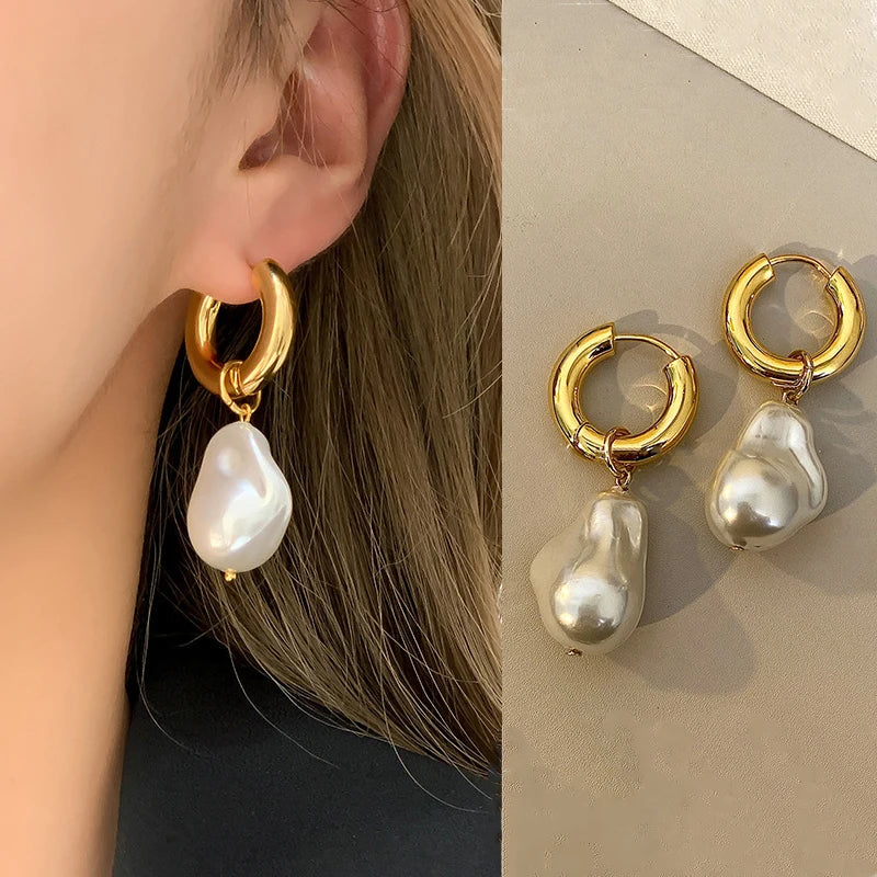 Aurora Baroque Pearl Hoop Earrings