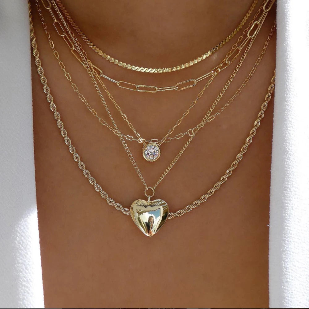 Gold Multi-Layer Pendant Necklace Set for Women