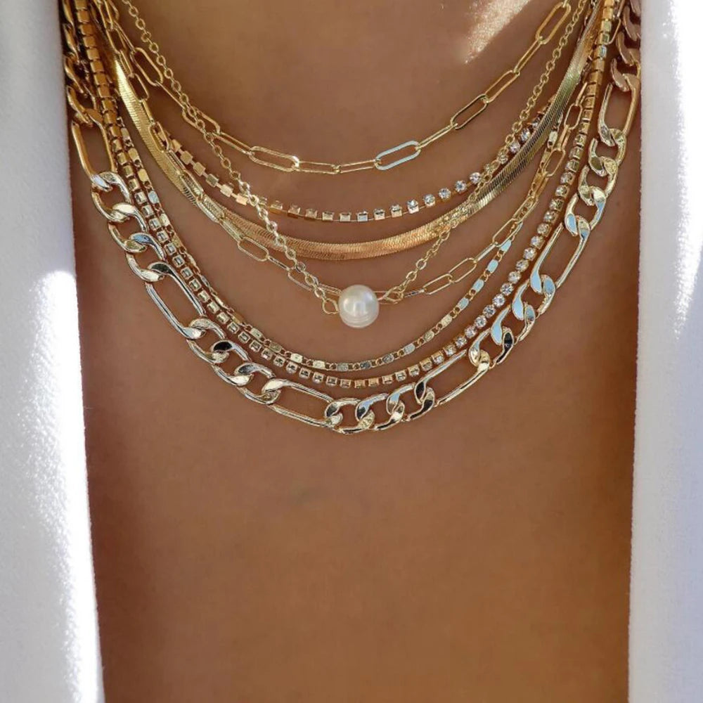 Gold Multi-Layer Pendant Necklace Set for Women