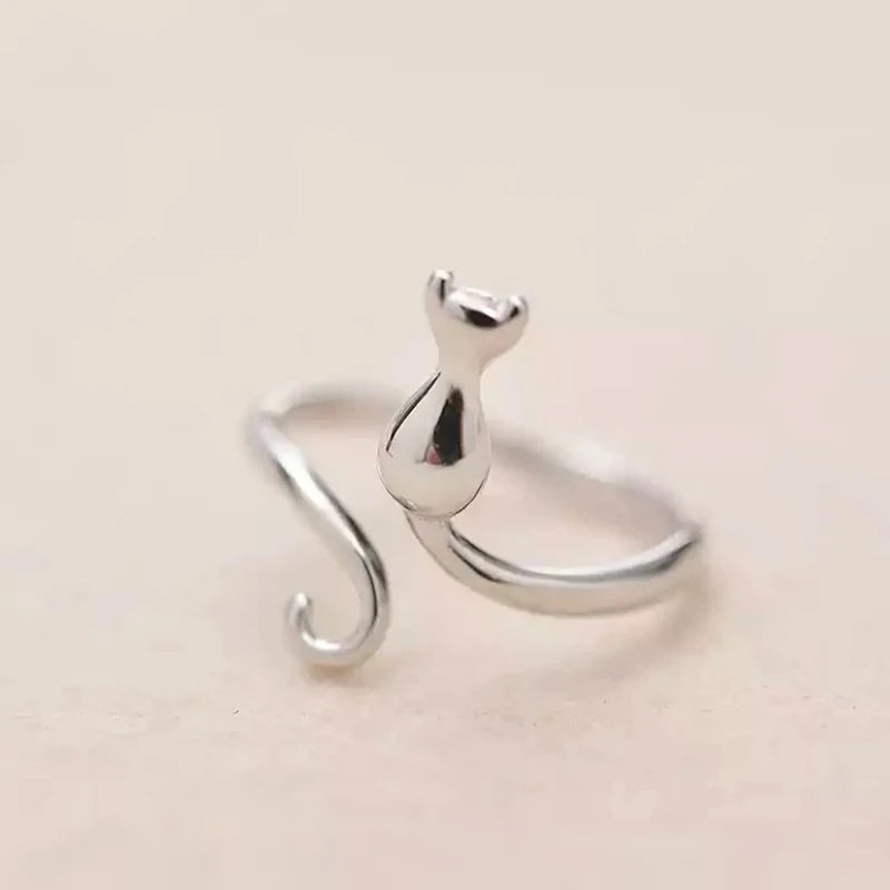 Silver Cat Ring – Adjustable Cute Animal Jewellery