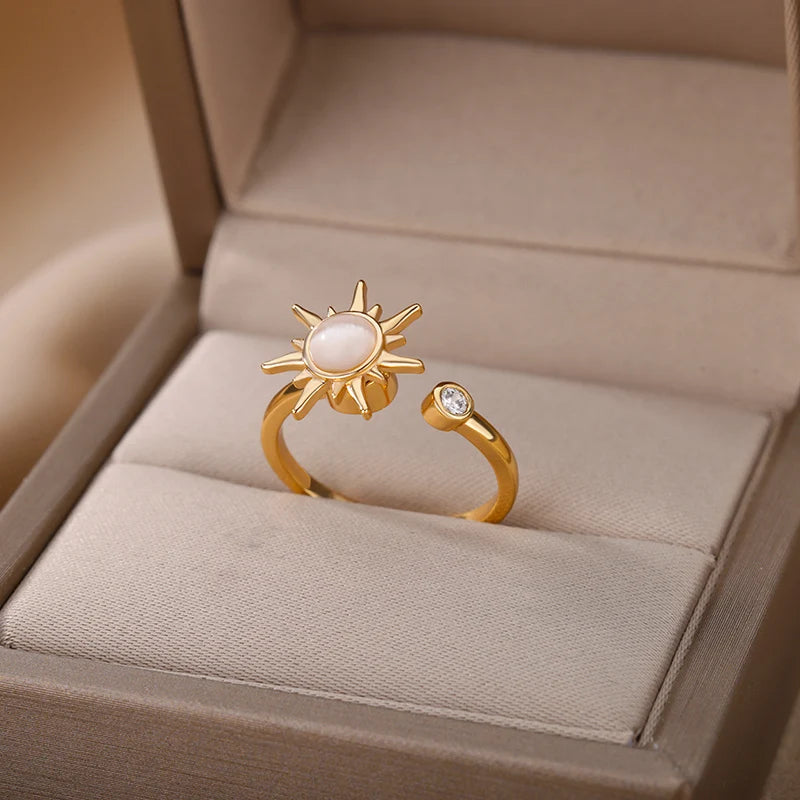 Anti-Stress Sun Spinner Ring – Stainless Steel Fidget Anxiety Ring, Adjustable Jewellery