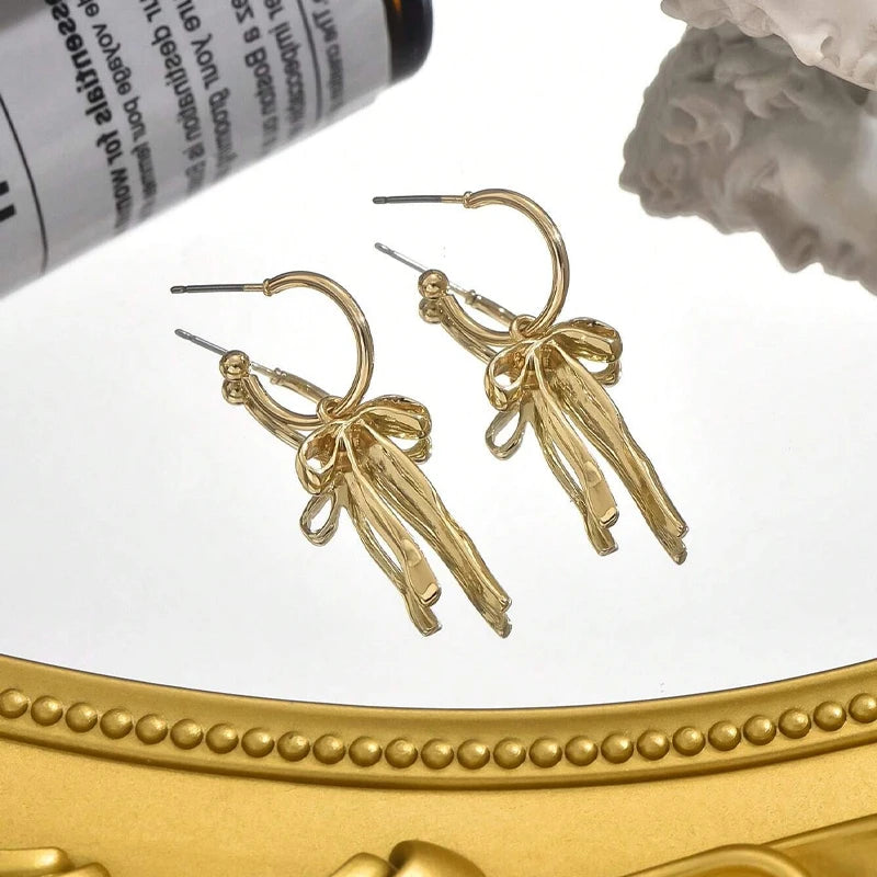 Golden Ribbon Bow Earrings
