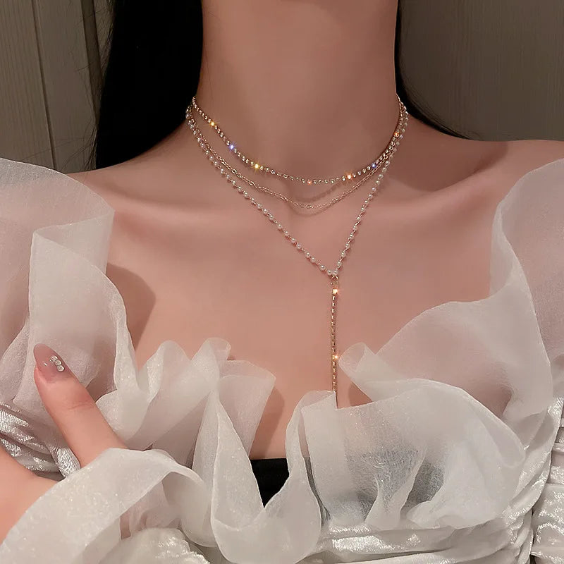 Gold Pearl Choker Necklace for Women – Kpop Inspired Beads Collar