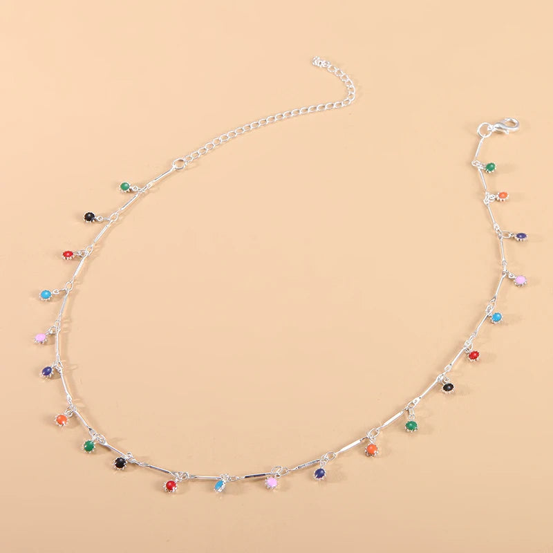 Candy Color Tassel Choker Necklace for Women – Trendy Gold Pendant Chain