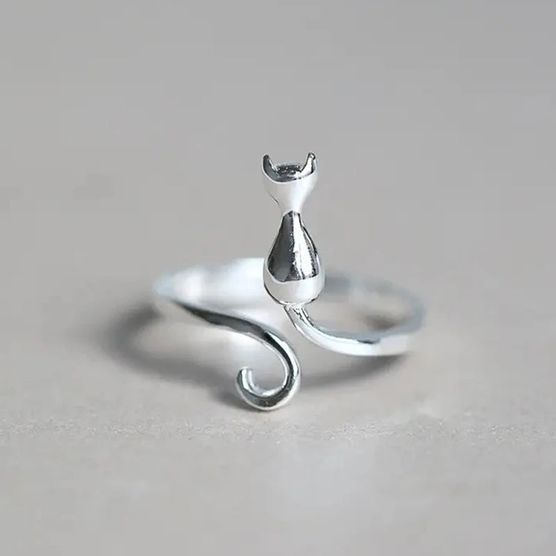 Silver Cat Ring – Adjustable Cute Animal Jewellery