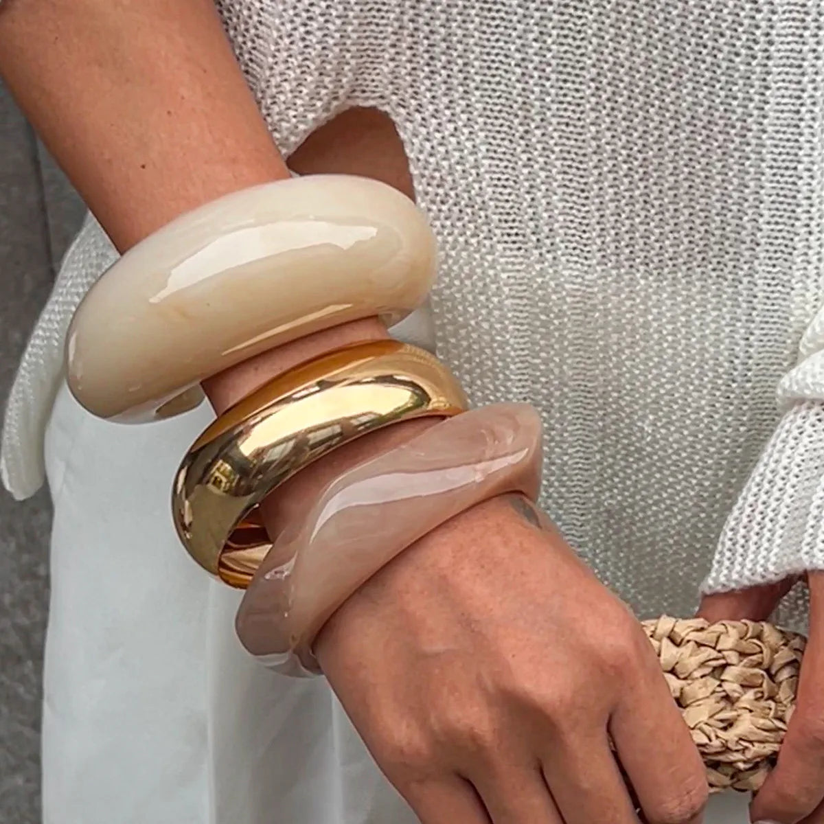 Luna Bold Resin & Gold Bangle Set Bracelets