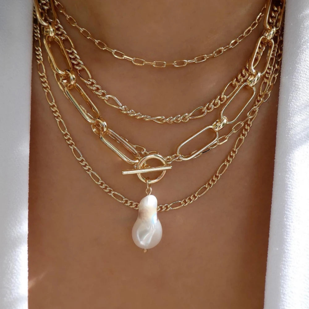 Gold Multi-Layer Pendant Necklace Set for Women