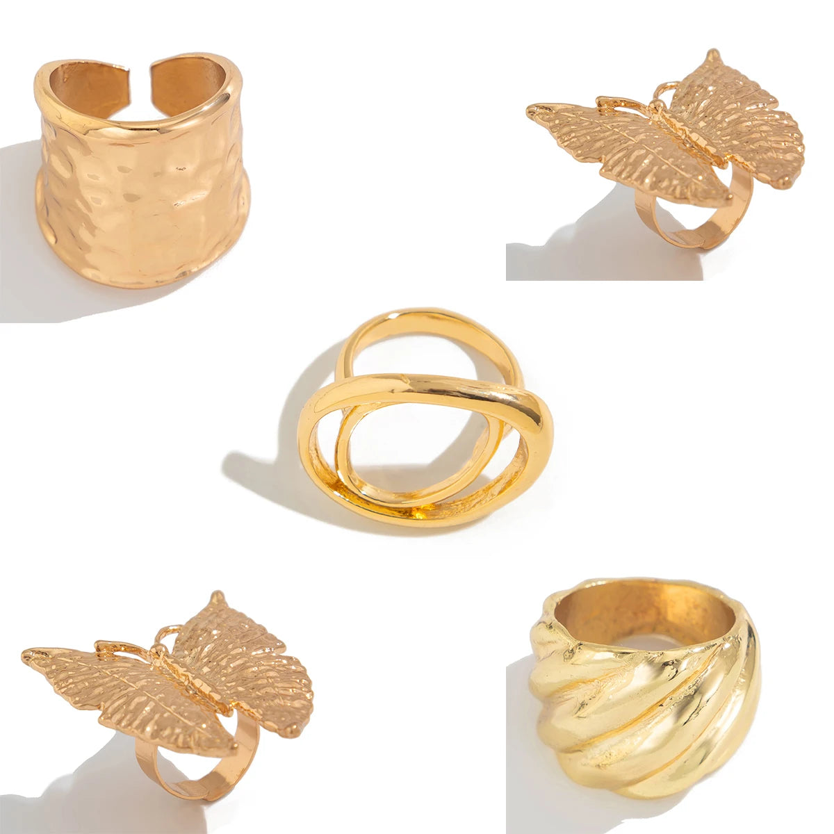Boho Statement Butterfly & Flower Rings – Adjustable Metal Fashion Jewellery
