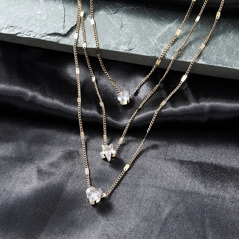 Gold Multilayer Zircon Pendant Necklace