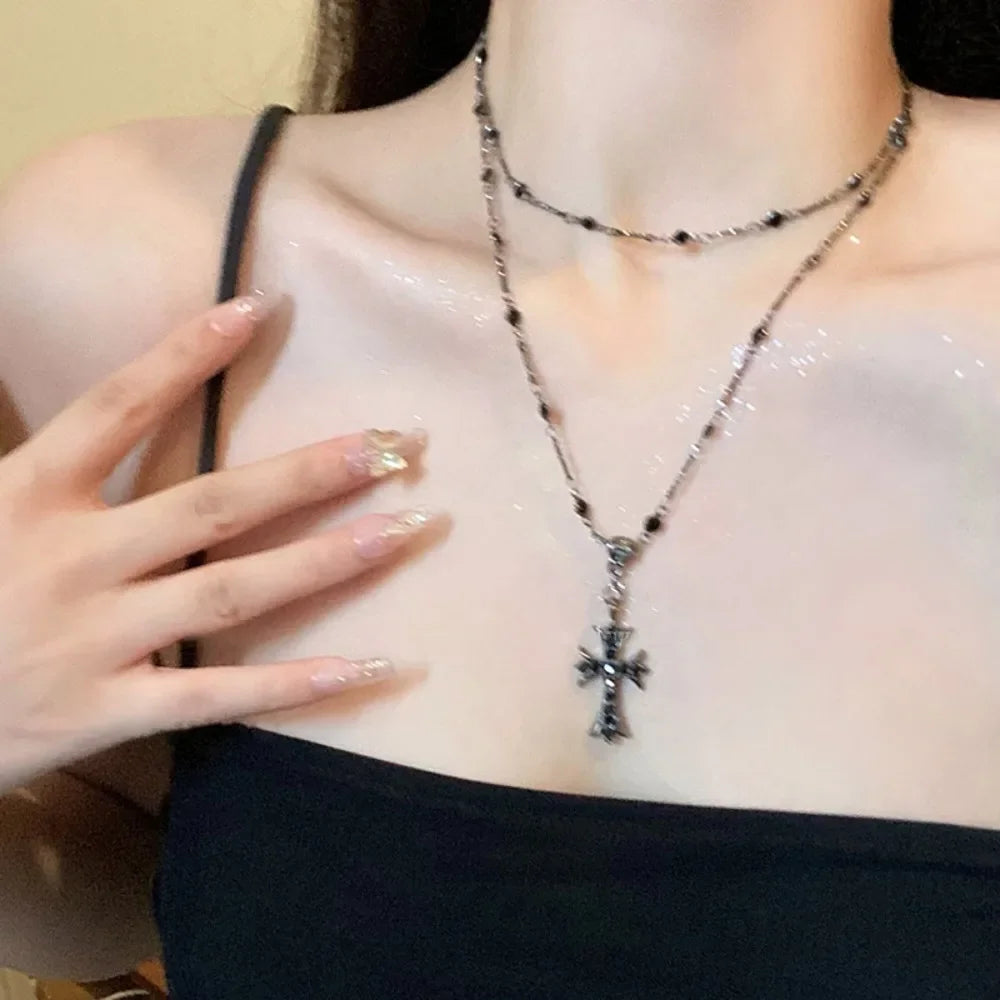 Gothic Black Cross Pendant Necklace
