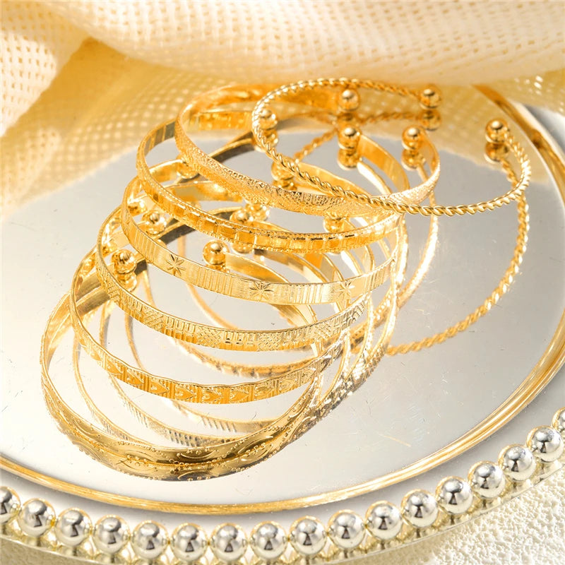 Golden Era Charm Bangle Set – 7 Pieces Bracelets