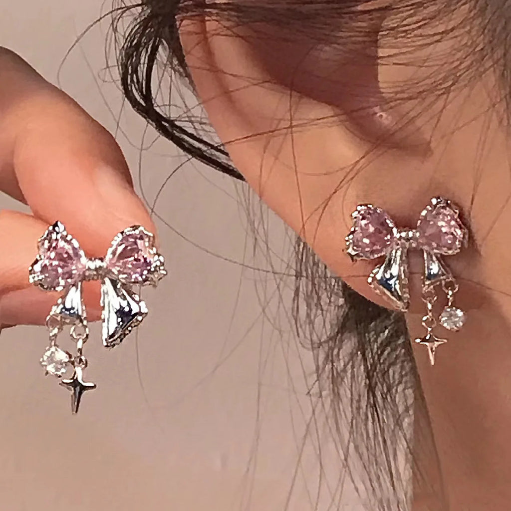 Crystal Bow Charm Earrings