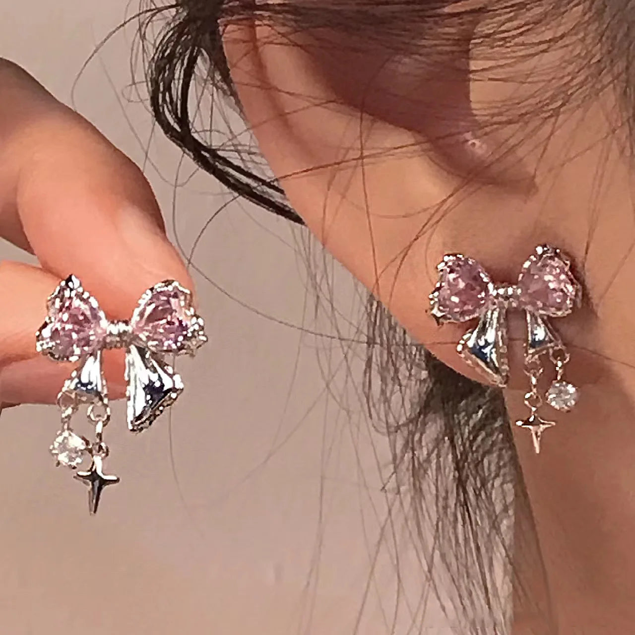 Crystal Bow Charm Earrings