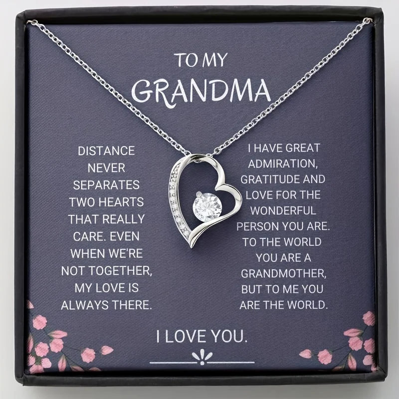 To My Grandma – Elegant Heart Pendant Necklace with Cubic Zirconia Stone | Meaningful Gift for Grandmother, Love & Appreciation Jewelry