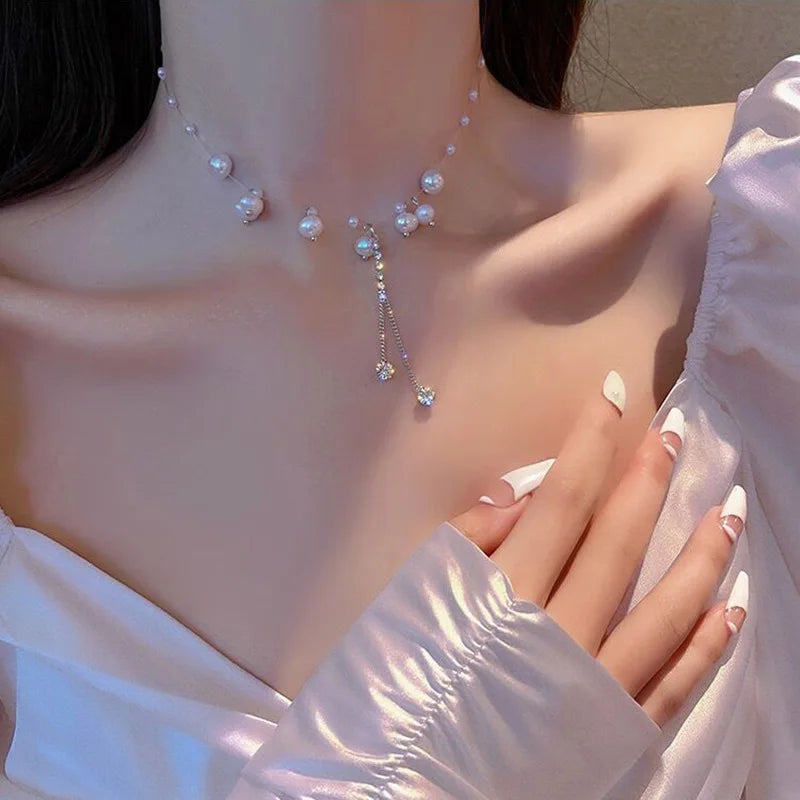 Gold Pearl Choker Necklace for Women – Kpop Inspired Beads Collar